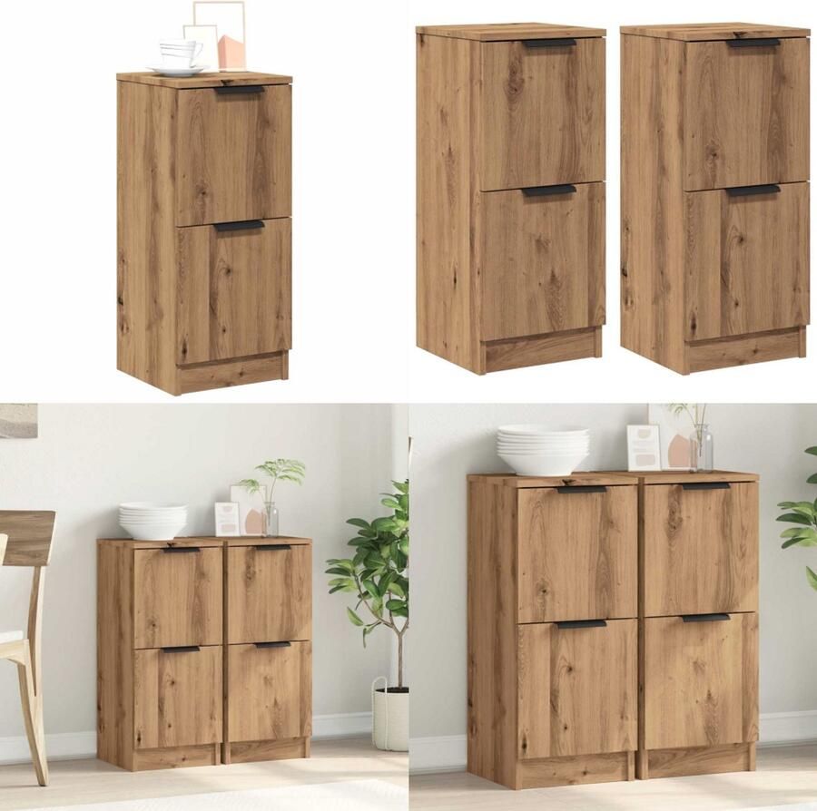VidaXL Dressoirs 2 st 30x30x70 cm bewerkt hout artisanaal eikenkleur Dressoir Dressoirs Kast Nachtkastje Opbergkast