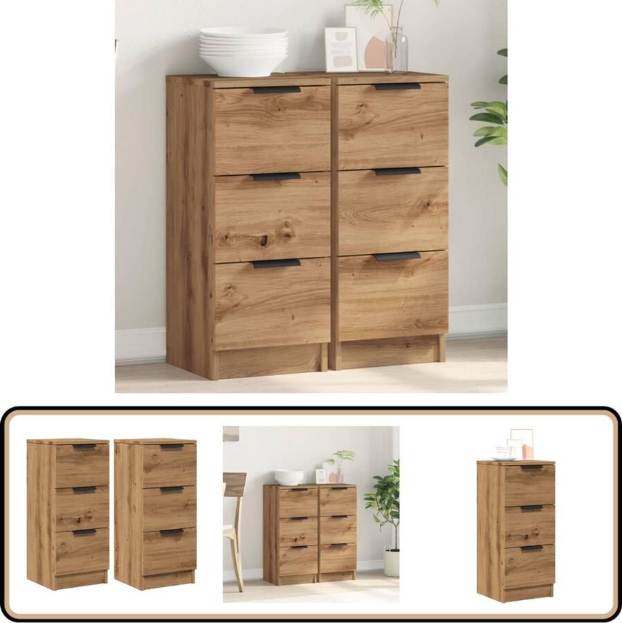 VidaXL Dressoirs 2 st Artisan Eiken Bewerkt Hout Dressoir Salontafel Tv-meubel Houten Meubel Opbergkast