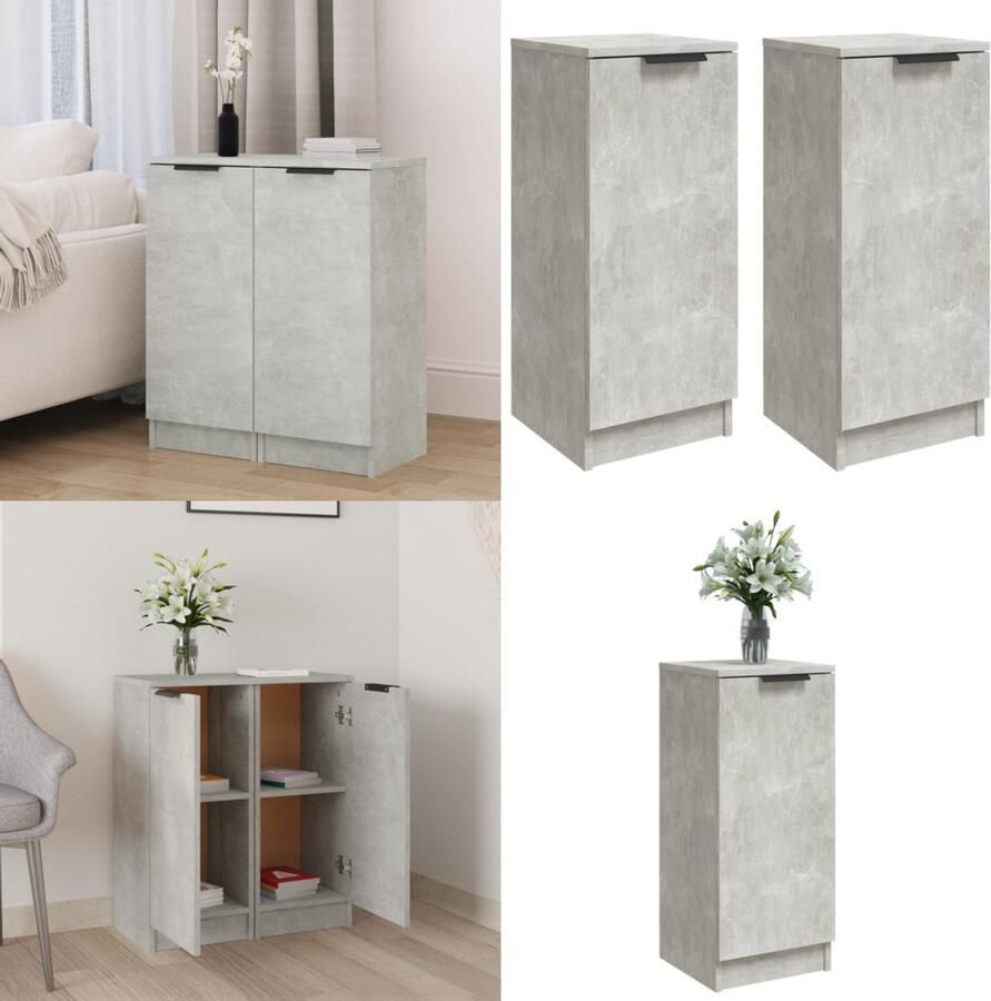 VidaXL Dressoirs 2 st 30x30x70 cm bewerkt hout betongrijs Dressoir Dressoirs Kast Wandkast - Foto 2