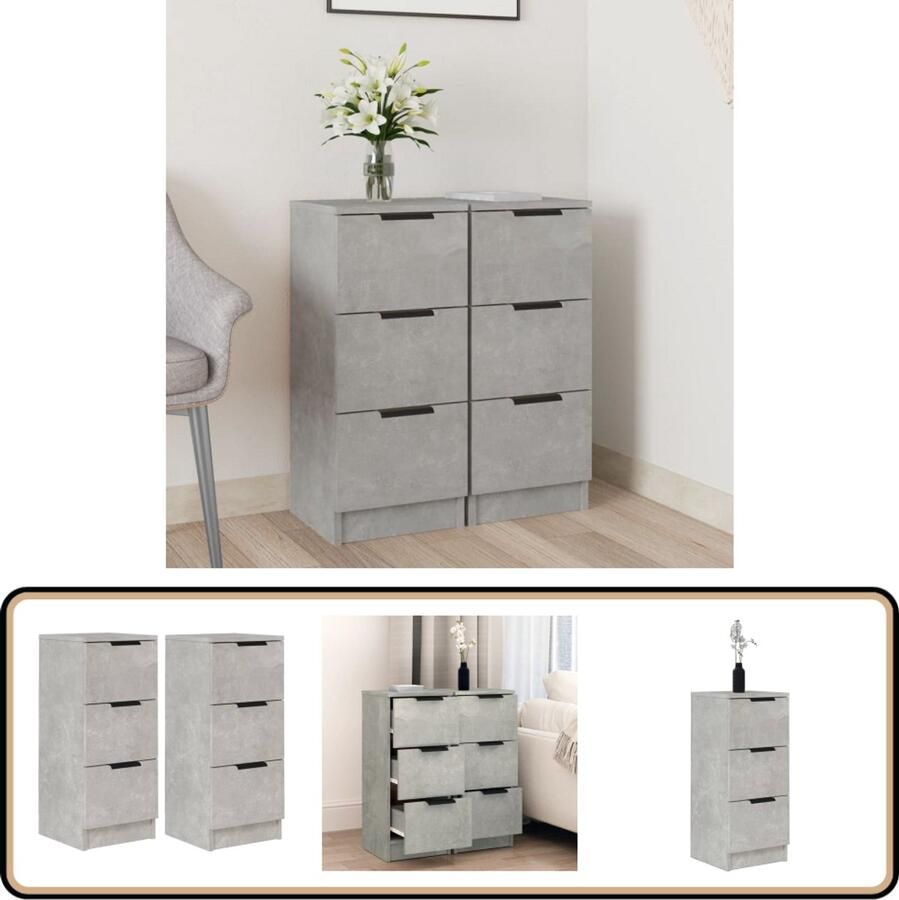 VidaXL Dressoirs 2 st betongrijs 30x30x70 cm Dressoir Houten Dressoir Betonnen Dressoir Grijze Dressoir Minimalistisch Dressoir