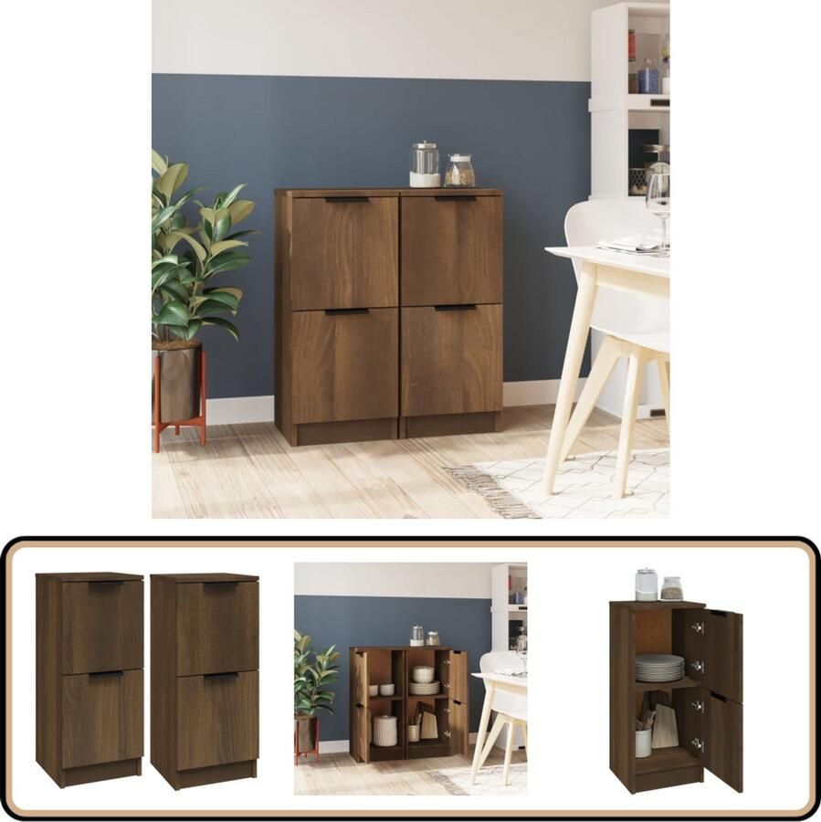 VidaXL Dressoirs 2 st Bruin Eiken 30x30x70 cm Dressoir Bijzetkast Houten Kast Bruine Eiken Opbergkast