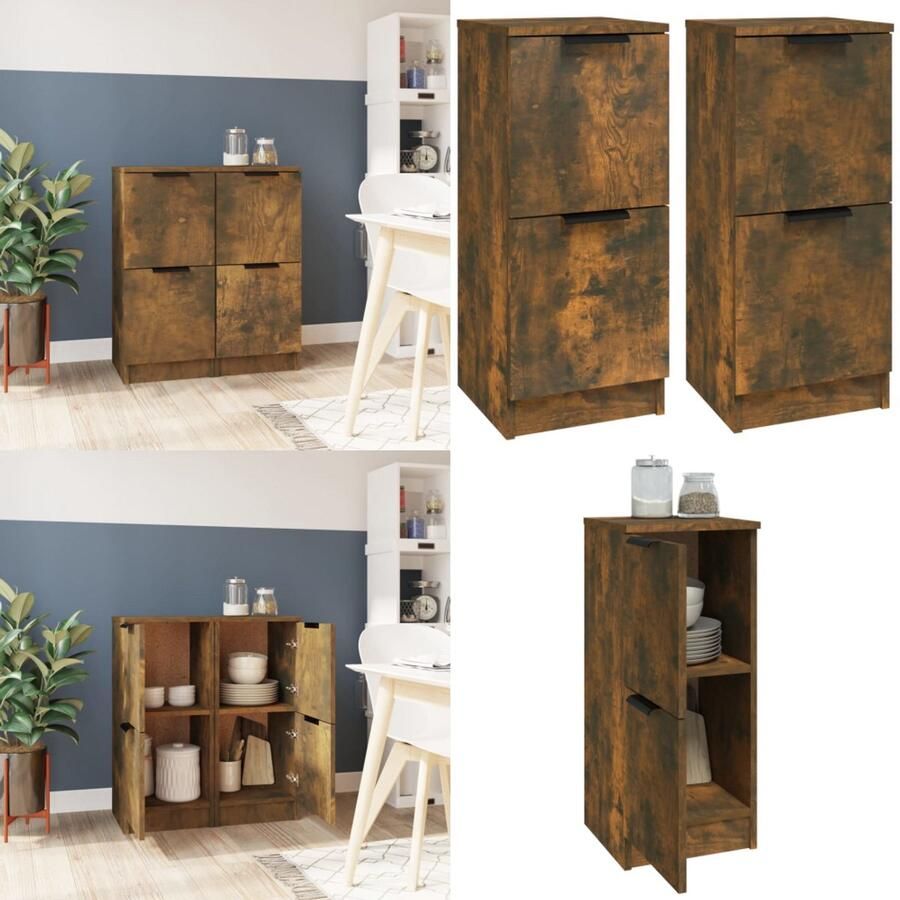 VidaXL Dressoirs 2 st 30x30x70 cm bewerkt hout gerookt eikenkleurig Dressoir Dressoirs Kast Nachtkastje Opbergkast