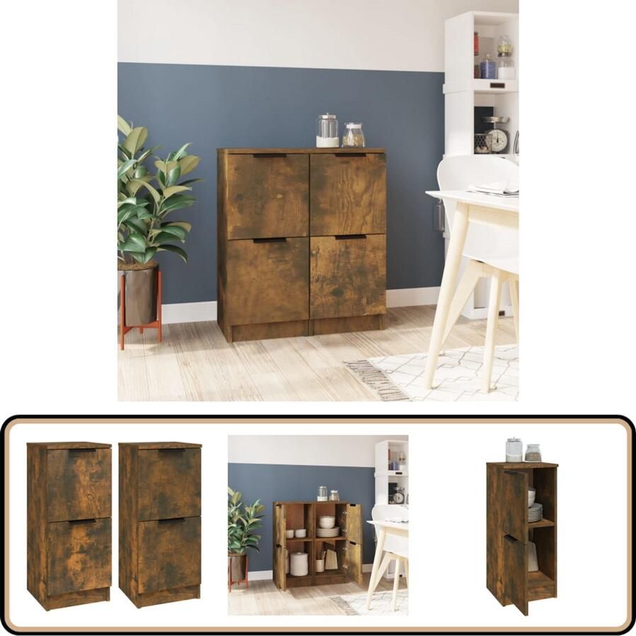 VidaXL Dressoirs 2 st Gerookt Eiken 30x30x70 cm Dressoir Bijzetkast Houten Kast Opbergkast Gerookte Eiken Kleur