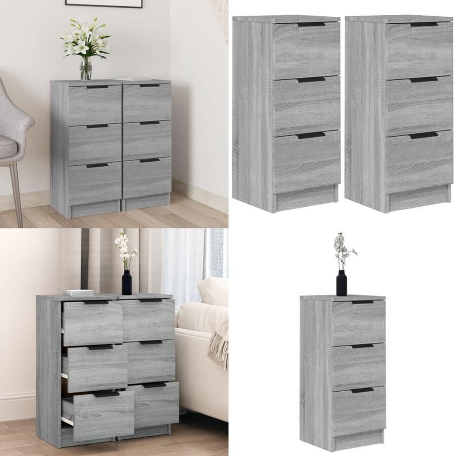 VidaXL Dressoirs 2 st 30x30x70 cm bewerkt hout grijs sonoma eikenkleur Dressoir Dressoirs Kast Nachtkastje
