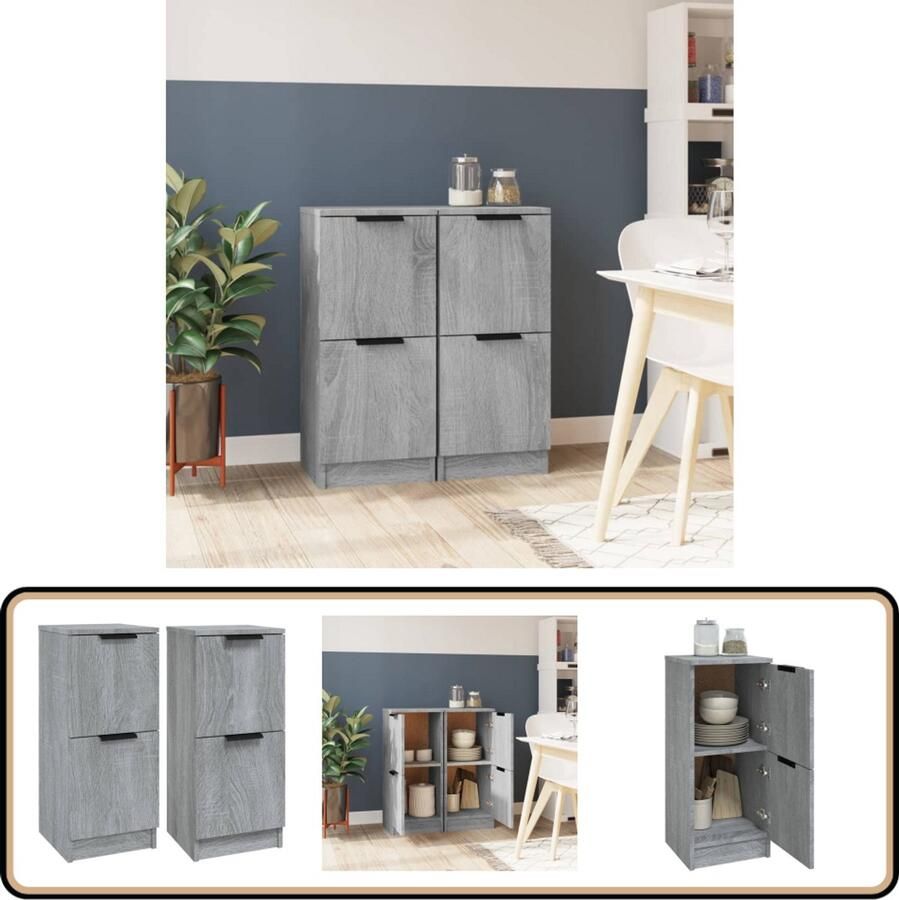 VidaXL Dressoirs 2 stuks Grijs Sonoma Eiken Hout Dressoirs Opbergkasten Houten Dressoir Grijze Dressoir Minimalistisch Design - Foto 4