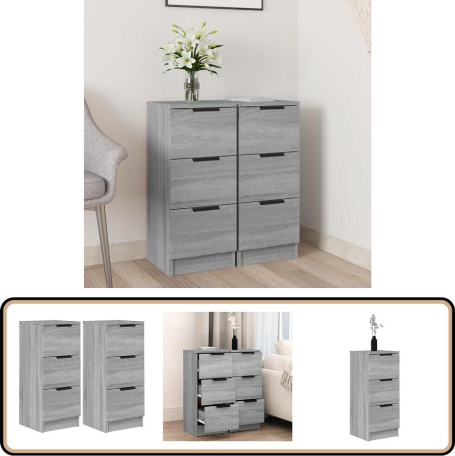 VidaXL Dressoirs 2 stuks Grijs Sonoma Eiken Hout Dressoirs Opbergkasten Houten Dressoir Grijze Dressoir Minimalistisch Design - Foto 5