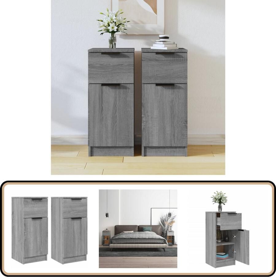 VidaXL Dressoirs 2 stuks Grijs Sonoma Eiken Hout Dressoirs Opbergkasten Houten Dressoir Grijze Dressoir Minimalistisch Design - Foto 3