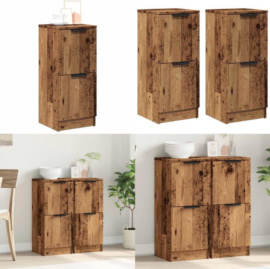 VidaXL Dressoirs 2 st 30x30x70 cm bewerkt hout oud houtkleurig Dressoir Dressoirs Kast Nachtkastje Opbergkast