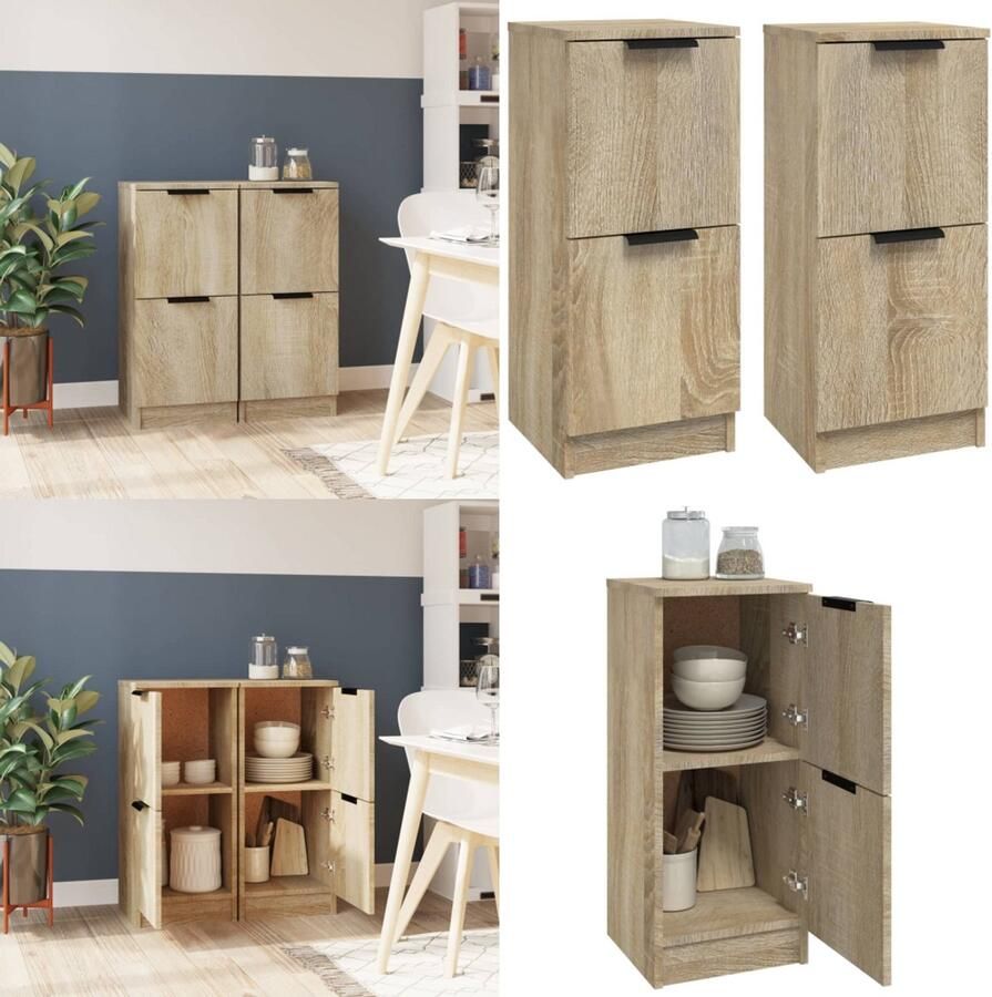 VidaXL Dressoirs 2 st 30x30x70 cm bewerkt hout sonoma eikenkleurig Dressoir Dressoirs Kast Nachtkastje Opbergkast