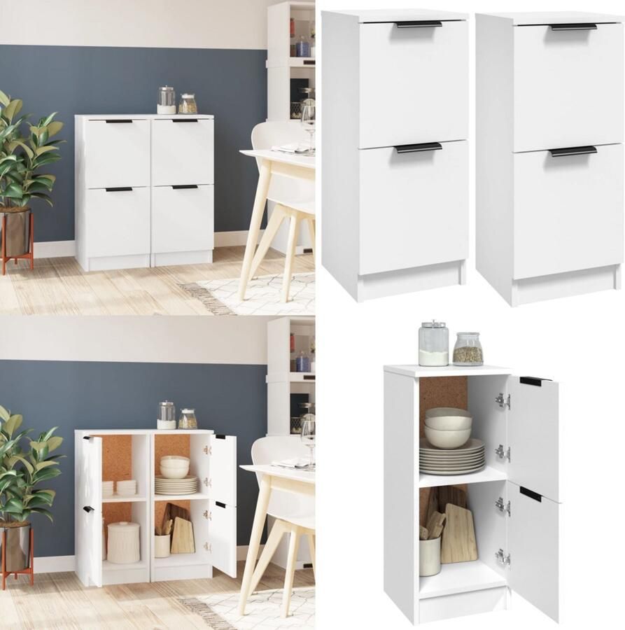VidaXL Dressoirs 2 st 30x30x70 cm bewerkt hout wit Dressoir Dressoirs Kast Nachtkastje Opbergkast