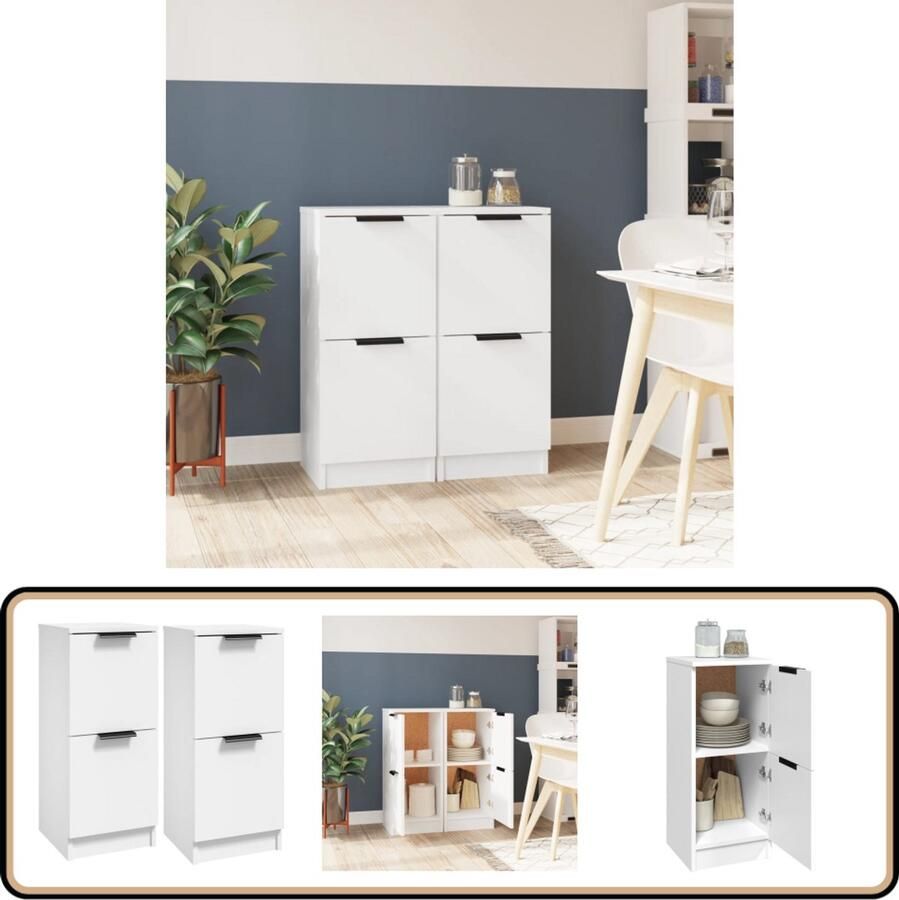 VidaXL Dressoirs Wit Set van 2 30x30x70 cm Dressoir Bijzetkast Opbergkast Houten Kast Wit Dressoir