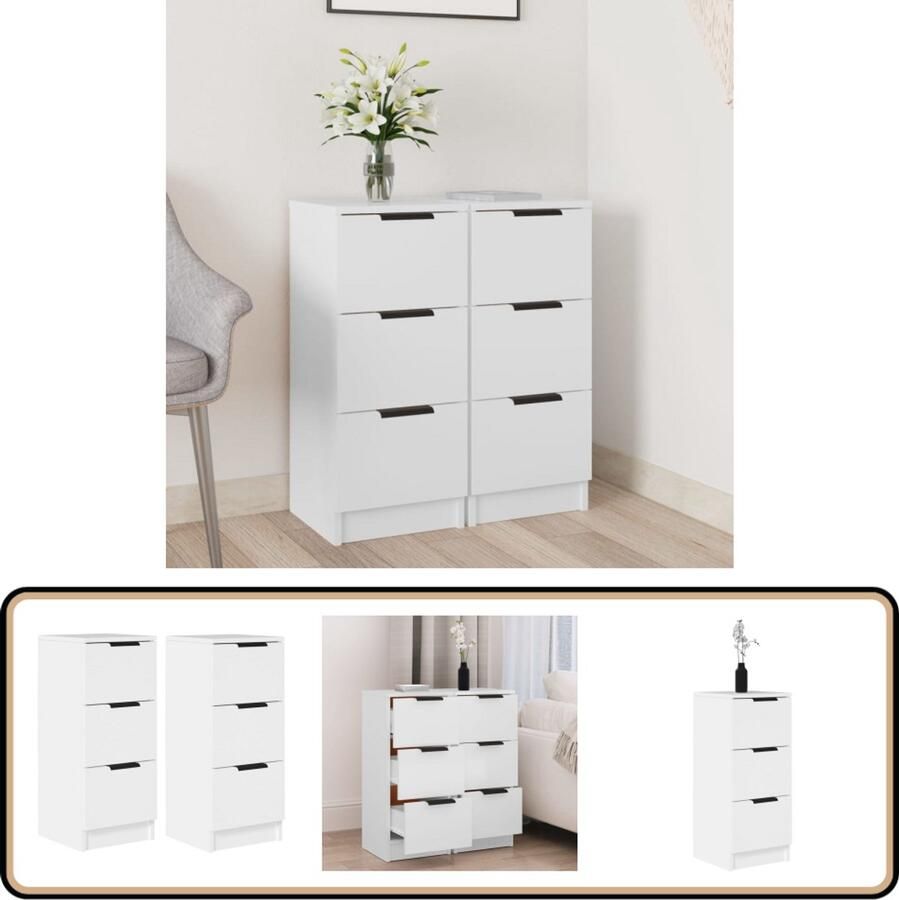 VidaXL Dressoirs Wit Bewerkt Hout Set van 2 Dressoir Wit Dressoir Houten Dressoir Opbergkast Salontafel