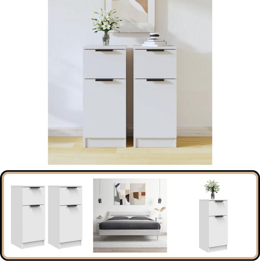 VidaXL Dressoirs 2 Stuks Wit Hout 30x30x70 cm Dressoir Meubel Houten Dressoir Wit Dressoir Opbergkast - Foto 2