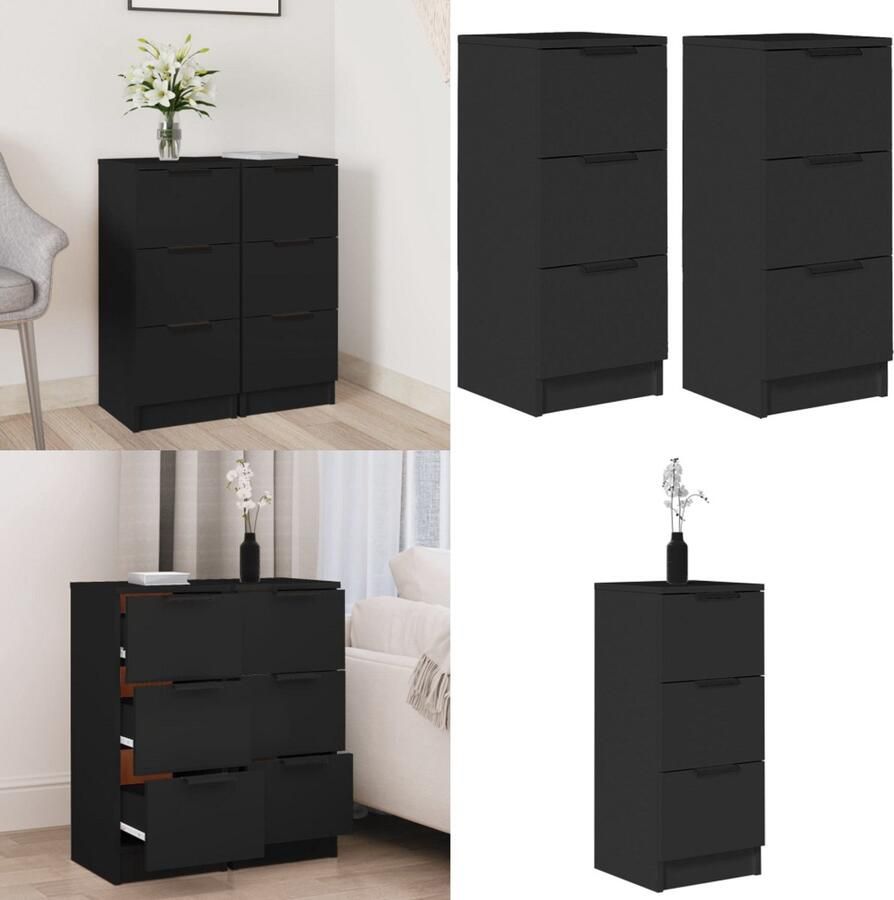 VidaXL Dressoirs 2 st 30x30x70 cm bewerkt hout zwart Dressoir Dressoirs Kast Nachtkastje