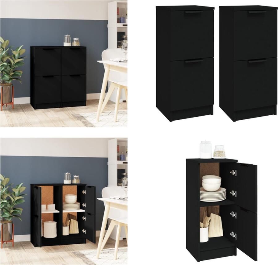 VidaXL Dressoirs 2 st 30x30x70 cm bewerkt hout zwart Dressoir Dressoirs Kast Nachtkastje Opbergkast
