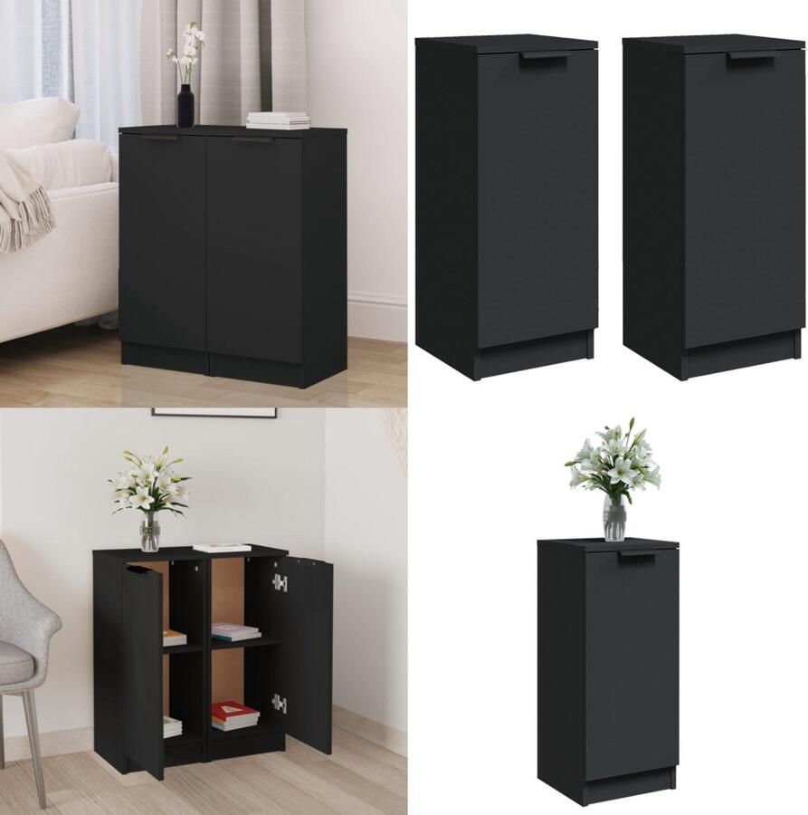 VidaXL Dressoirs 2 st 30x30x70 cm bewerkt hout zwart Dressoir Dressoirs Opbergkast Wandkast