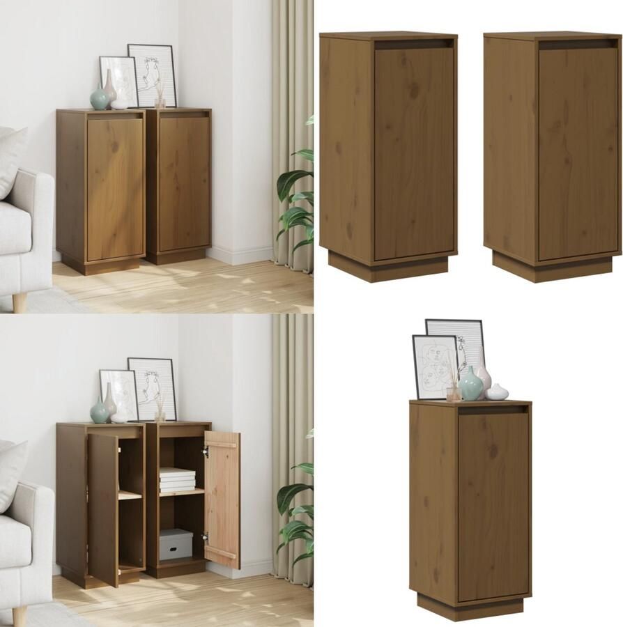 VidaXL Dressoirs 2 st 31-5x34x75 cm massief grenenhout honingbruin Dressoir Dressoirs Buffetkast Opbergkast