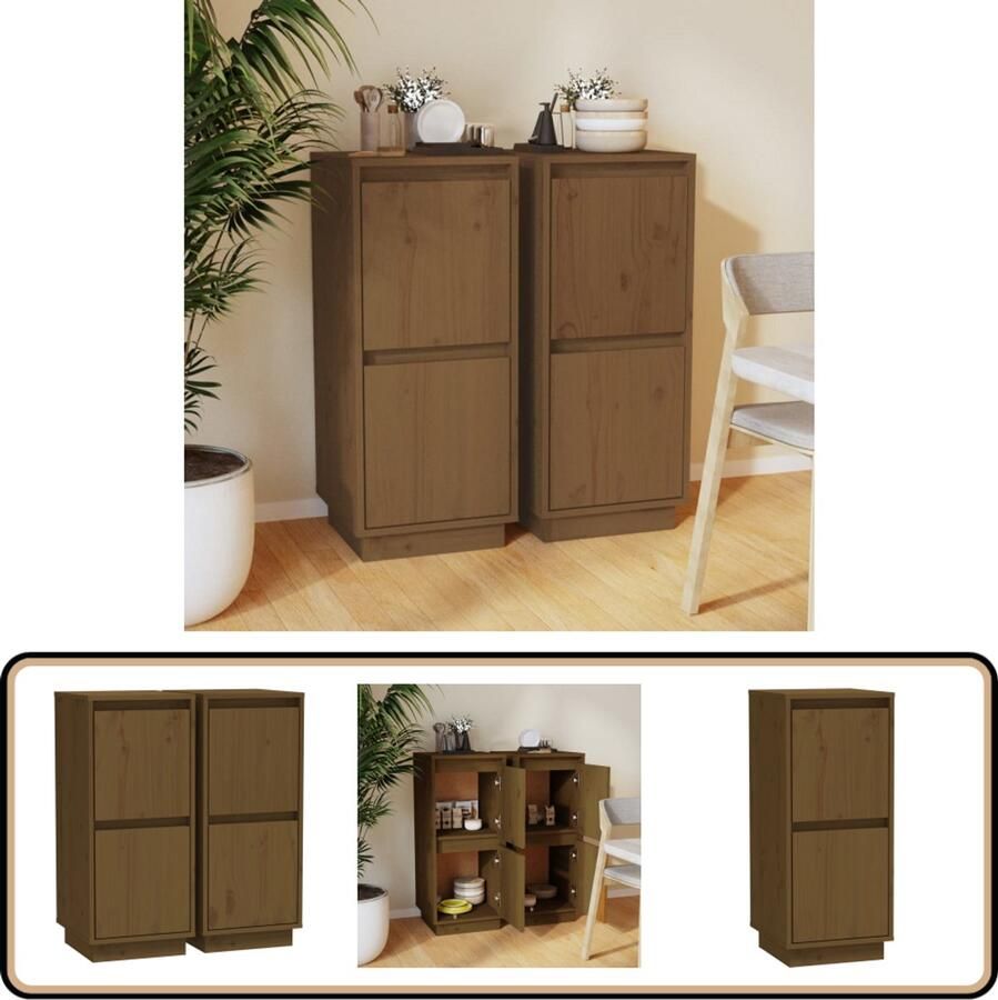 VidaXL Dressoirs 2 st massief grenen honingbruin Dressoir Kast Bijzetkast Meubilair Hout