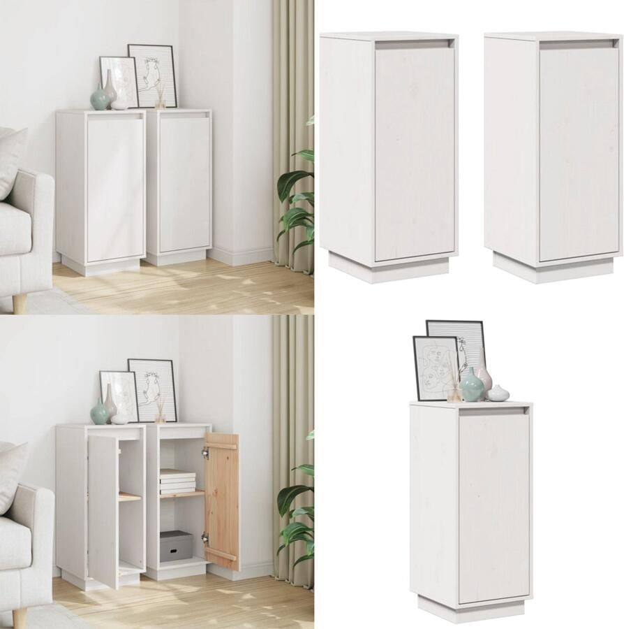 VidaXL Dressoirs 2 st 31 5x34x75 cm massief grenenhout wit Dressoir Dressoirs Buffetkast Opbergkast