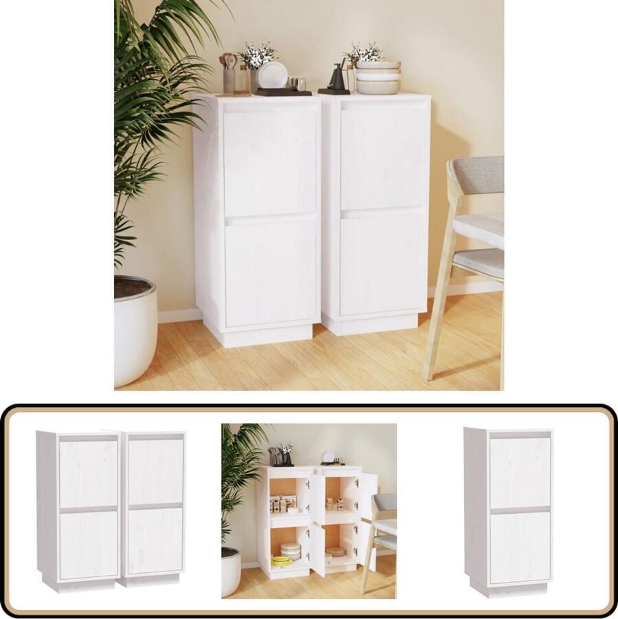VidaXL Dressoirs 2 st Wit Grenenhout Dressoir Kast Opbergmeubilair Salontafel Livingroom Furniture