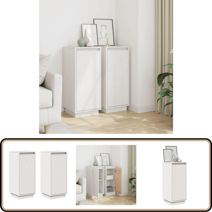 VidaXL Dressoirs 2 st wit massief grenenhout Bijzetkast Dressoir Opbergkast Houten Kast Grenenhouten Kast