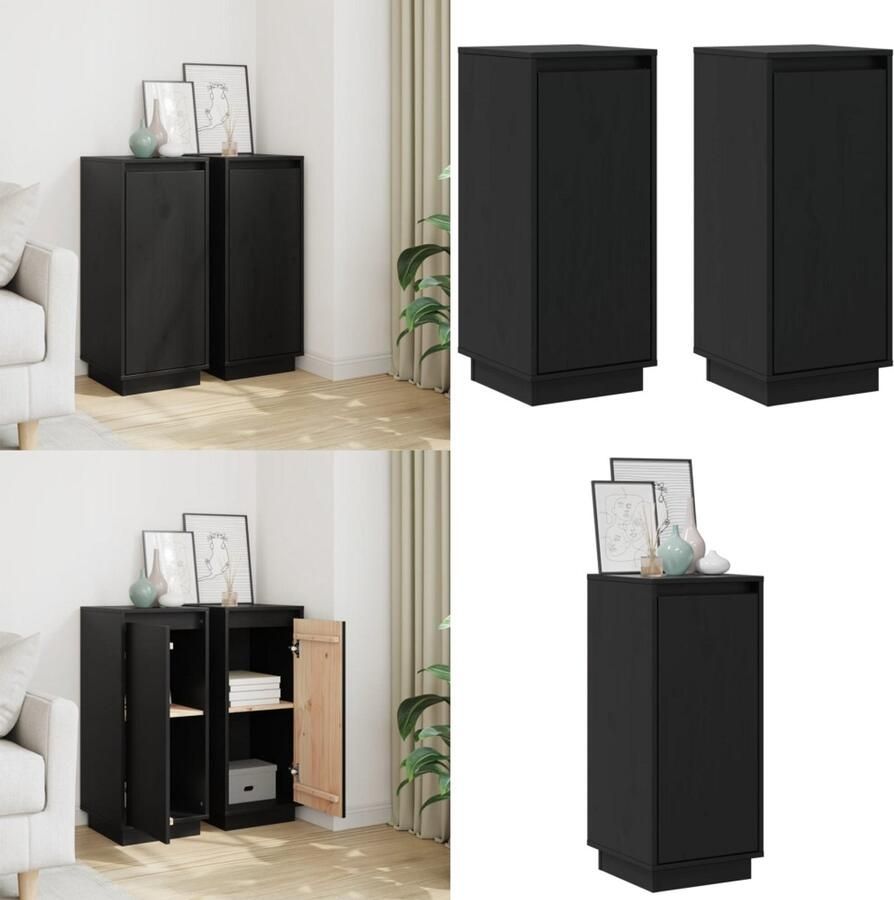 VidaXL Dressoirs 2 st 31 5x34x75 cm massief grenenhout zwart Dressoir Dressoirs Buffetkast Opbergkast