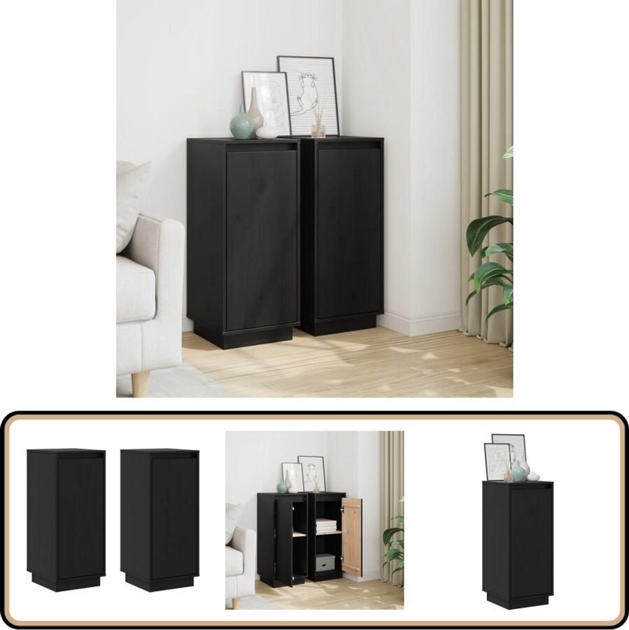 VidaXL Dressoir Set van 2 Massief Grenenhout Zwart Bijzetkast Dressoir Opbergkast Massief Hout Grenenhout