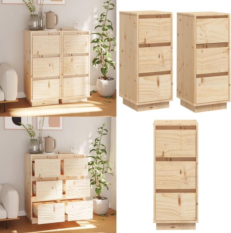 VidaXL Dressoirs 2 st 32x34x75 cm massief grenenhout Dressoir Dressoirs Buffetkast Opbergkast