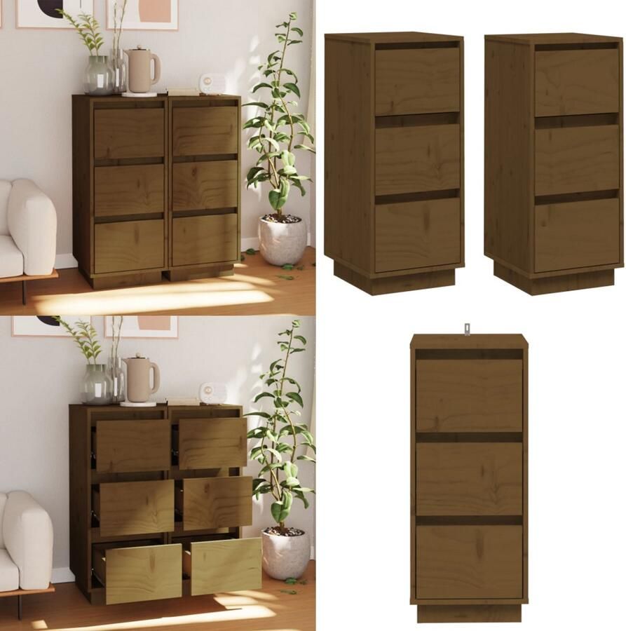 VidaXL Dressoirs 2 st 32x34x75 cm massief grenenhout honingbruin Dressoir Dressoirs Buffetkast Opbergkast