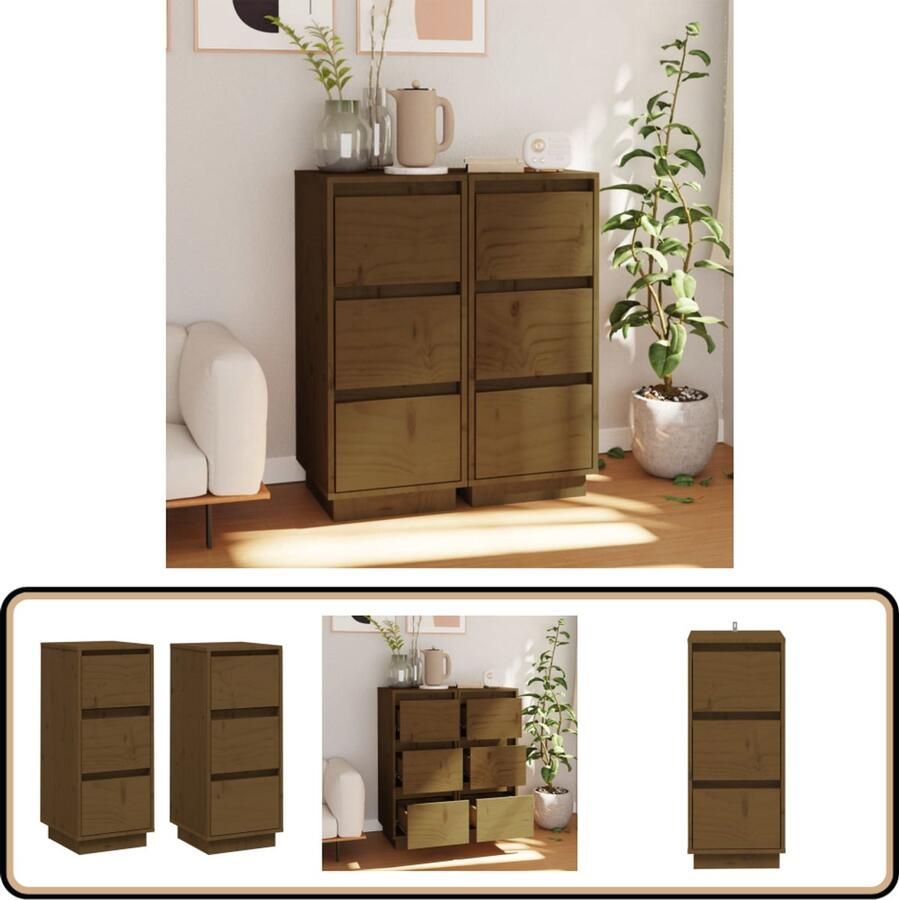 VidaXL Dressoirs 2 st honingbruin massief grenenhout Bijzetkast Dressoir Hout Meubel Grenenhouten Kast Vintage Kast
