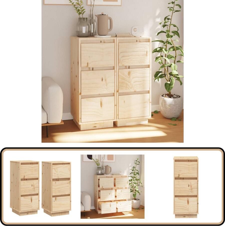 VidaXL Dressoirs 2 st massief grenenhout 75 cm Bijzettafel Dressoir Grenoble Hout Opberg Kast Salontafel