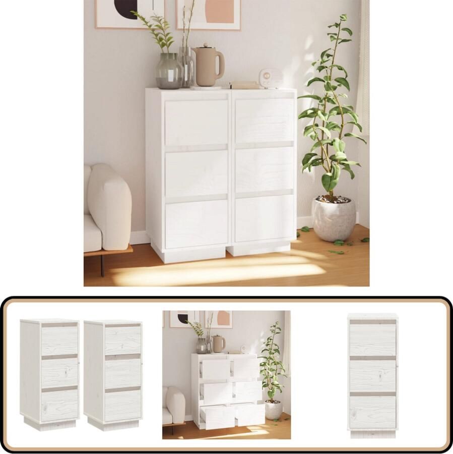 VidaXL Dressoirs 2 stuks Wit Massief Grenenhout Bijzettafel Dressoirs Salontafel Hout Meubel Grenenhout