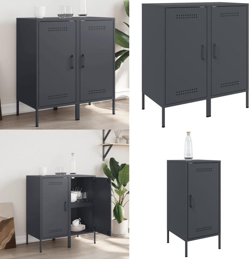 VidaXL Dressoirs 2 st 36x39x79 cm staal antracietkleurig Dressoir Dressoirs Opbergkast Wandkast