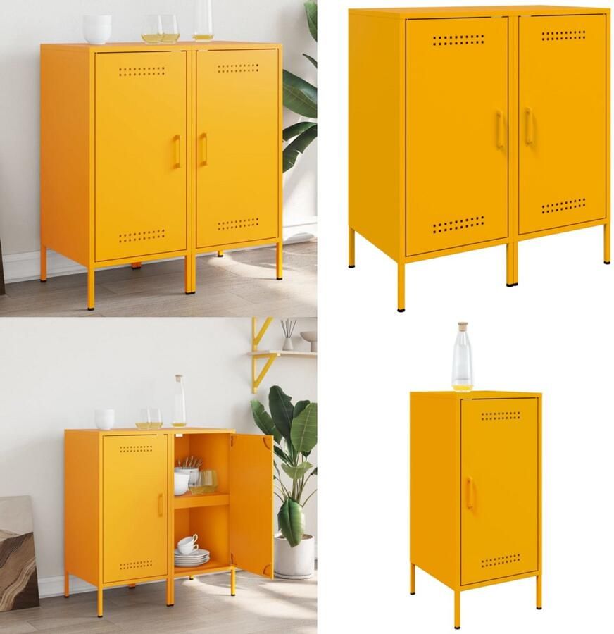 VidaXL Dressoirs 2 st 36x39x79 cm staal mosterdgeel Dressoir Dressoirs Opbergkast Wandkast