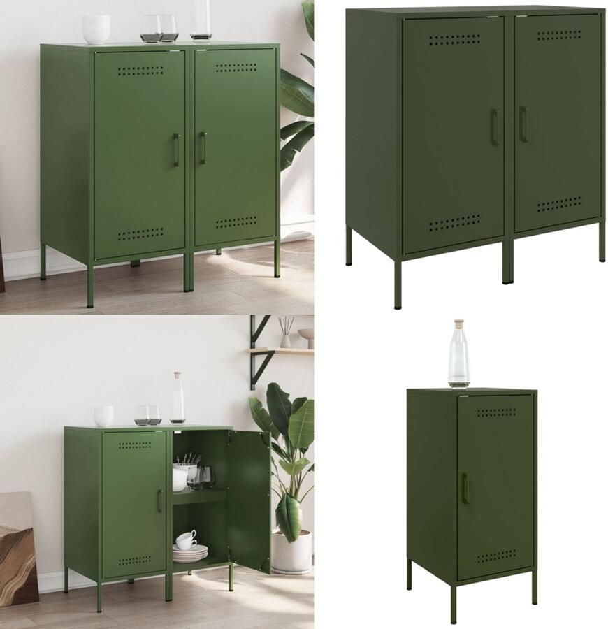 VidaXL Dressoirs 2 st 36x39x79 cm staal olijfgroen Dressoir Dressoirs Opbergkast Wandkast