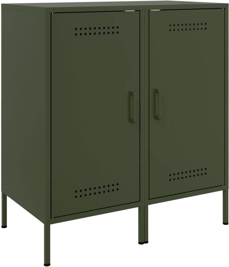 VidaXL Dressoirs 2 stuks Staal Olijfgroen Industriële Stijl Dressoir Buffetkast Staal Olijfgroen - Foto 2
