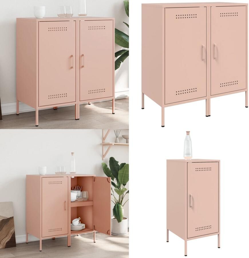 VidaXL Dressoirs 2 st 36x39x79 cm staal roze Dressoir Dressoirs Opbergkast Wandkast