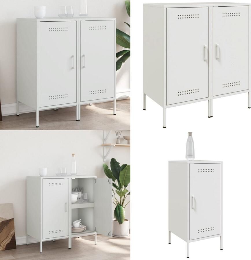VidaXL Dressoirs 2 st 36x39x79 cm staal wit Dressoir Dressoirs Opbergkast Wandkast