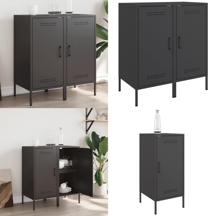 VidaXL Dressoirs 2 st 36x39x79 cm staal zwart Dressoir Dressoirs Opbergkast Wandkast