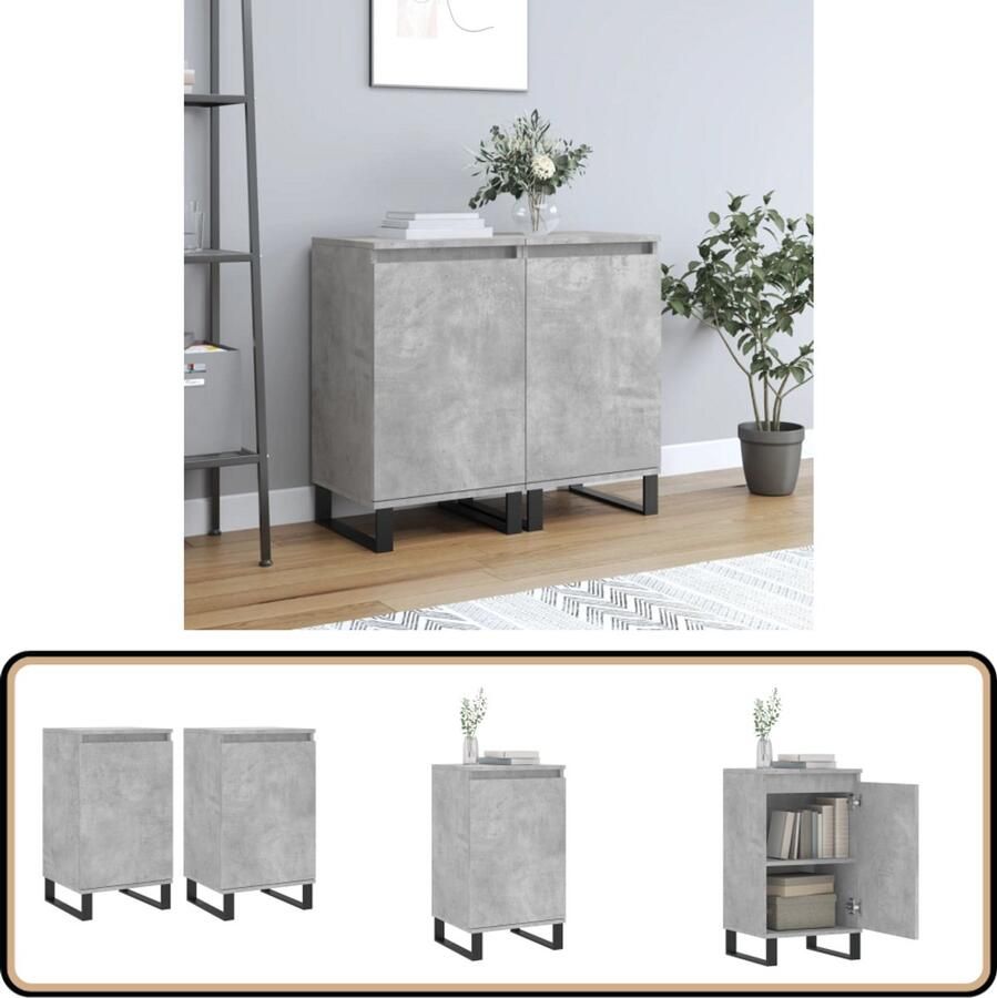 VidaXL Dressoirs Set van 2 40x35x70 cm Betongrijs Dressoir Betongrijs Houten Dressoir Modern Dressoir Opbergmeubel