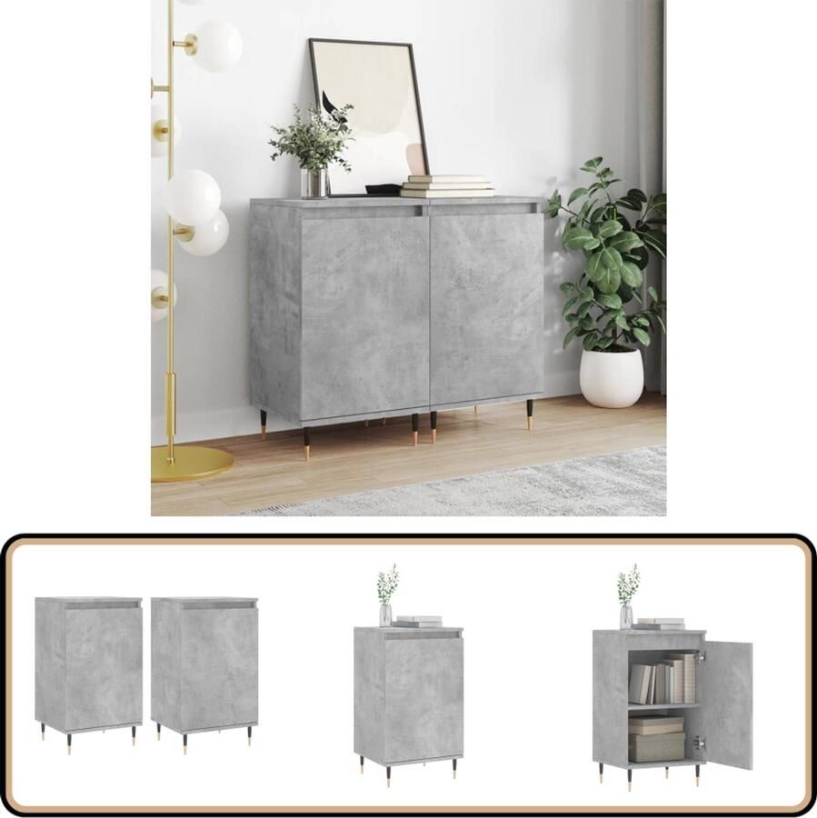 VidaXL Dressoirs Set van 2 40x35x70 cm Betongrijs Dressoir Betongrijs Houten Dressoir Modern Dressoir Opbergmeubel - Foto 4