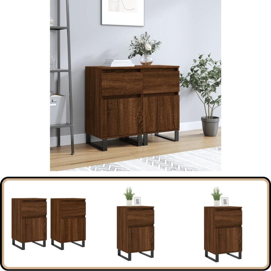 VidaXL Dressoirs Set van 2 Bruin Eiken 40x35x70 cm Dressoir Houten Dressoir Vintage Dressoir Salontafel Tv Tafel - Foto 3