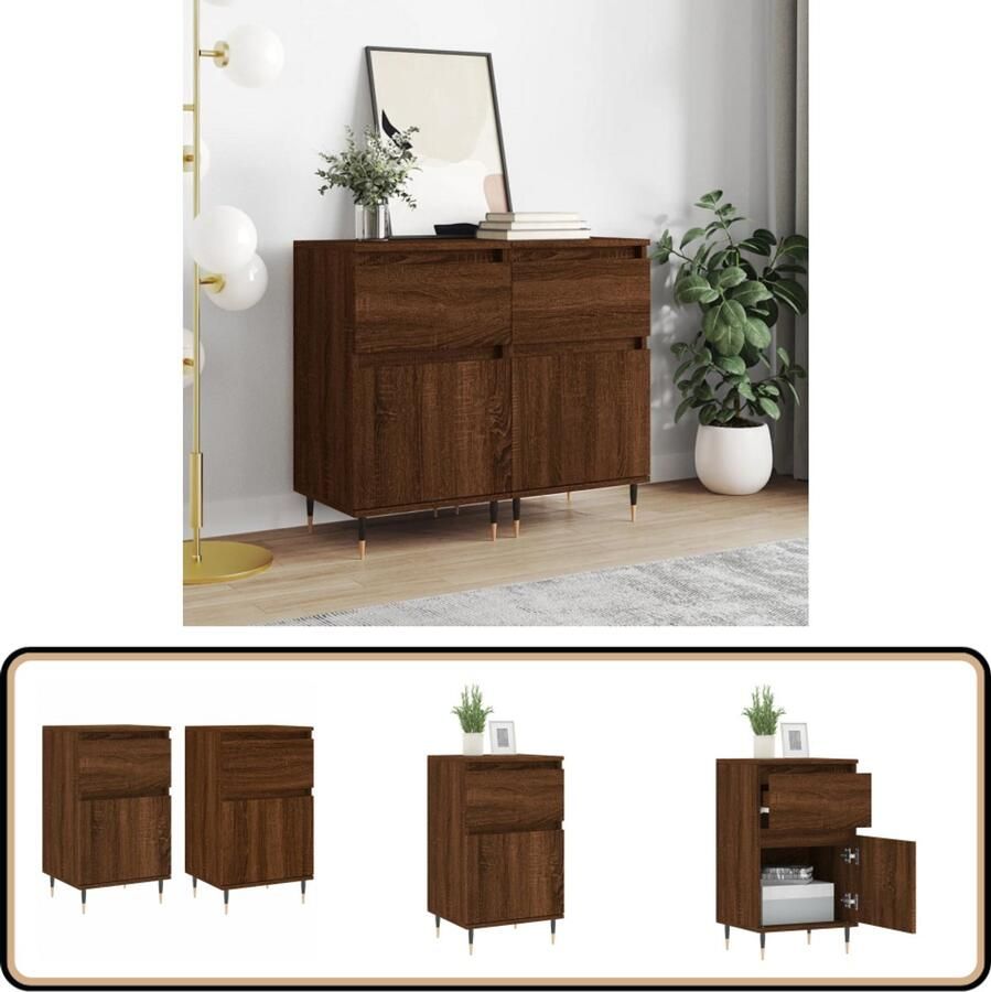 VidaXL Dressoirs 2 Stuks Bruin Eiken 40x35x70 cm Dressoir Kast Opbergkast Houten Dressoir Bruine Eiken