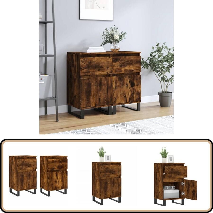 VidaXL Dressoirs 2 stuks Gerookt Eiken 40x35x70 cm Dressoir Kast Opbergkast Houten Dressoir Vintage Dressoir