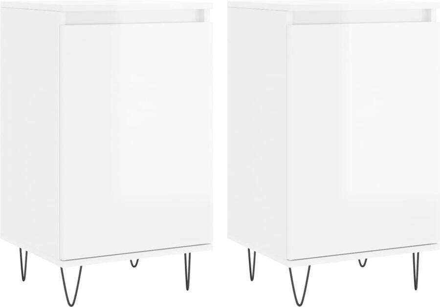 The Living Store Dressoirs 2 st 40x35x70 cm bewerkt hout hoogglans wit Dressoir Commode Opslagoplossing Keukenmeubel Woonkamerdecoratie - Foto 2