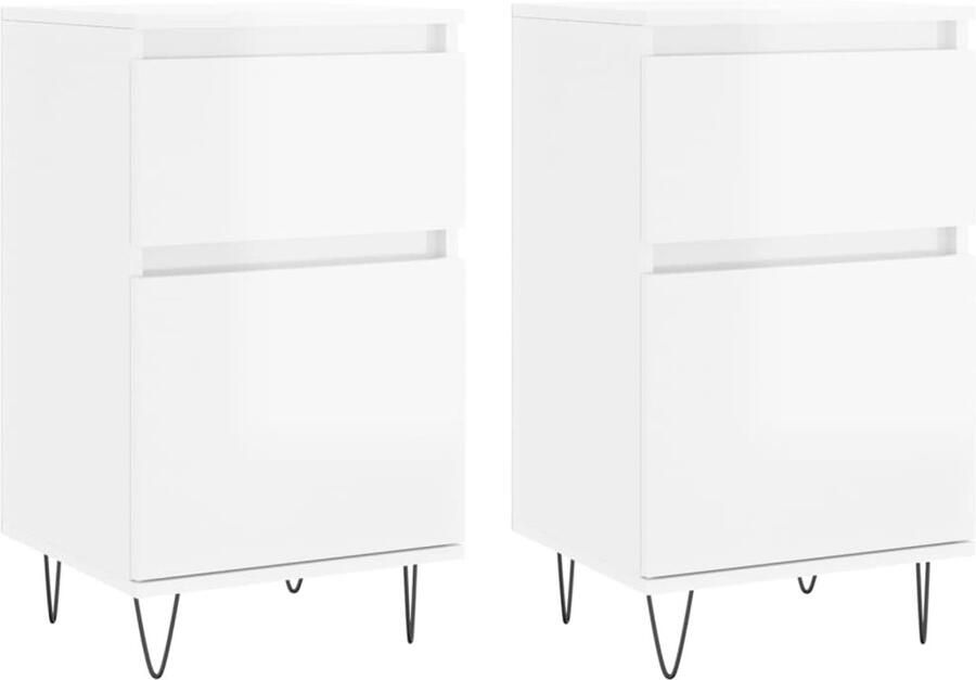 VidaXL Dressoirs 2 stuks Hoogglans Wit Bewerkt Hout Dressoir Kast Opbergkast Houten Dressoir White Furniture