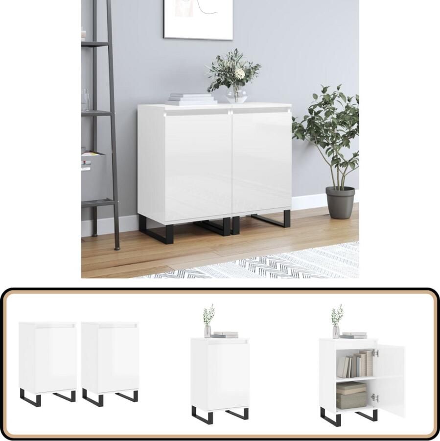 VidaXL Dressoirs Hoogglans Wit 2 Stuks 40x35x70 cm Dressoir Commode Opslagoplossing Keukenmeubel Woonkamerdecoratie - Foto 4