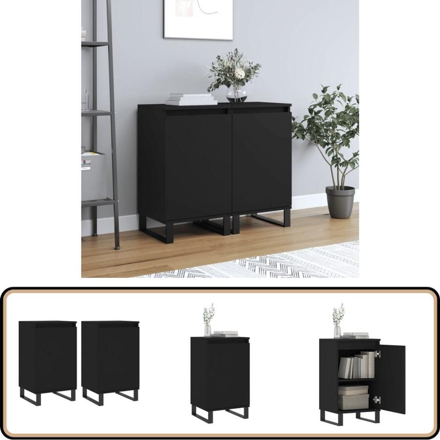VidaXL Dressoirs Zwart Set van 2 Bewerkte Hout Dressoir Commode Opbergmeubel Woonkamer Slaapkamer