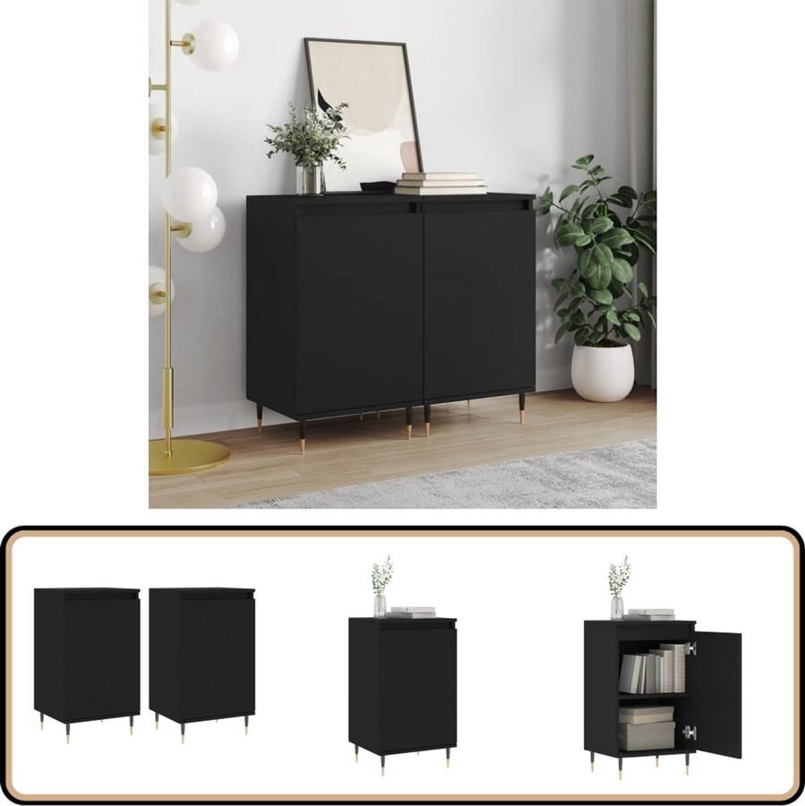 VidaXL Dressoirs 2 stuks Zwart Bewerkt hout Dressoir Kasten Salontafel Tv Meubel Opbergmeubilair - Foto 3