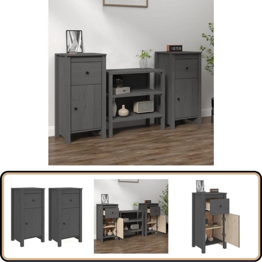 VidaXL Dressoirs 2 stuks 40x35x80 cm Grenenhout Grijs Dressoir Houten Dressoir Grenoble Hout Opslagmeubilair Salontafel